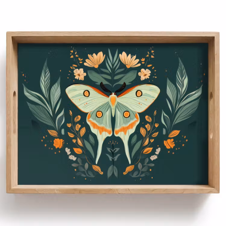 Tray - Ornate - Butterfly - Green - Leaves — 1