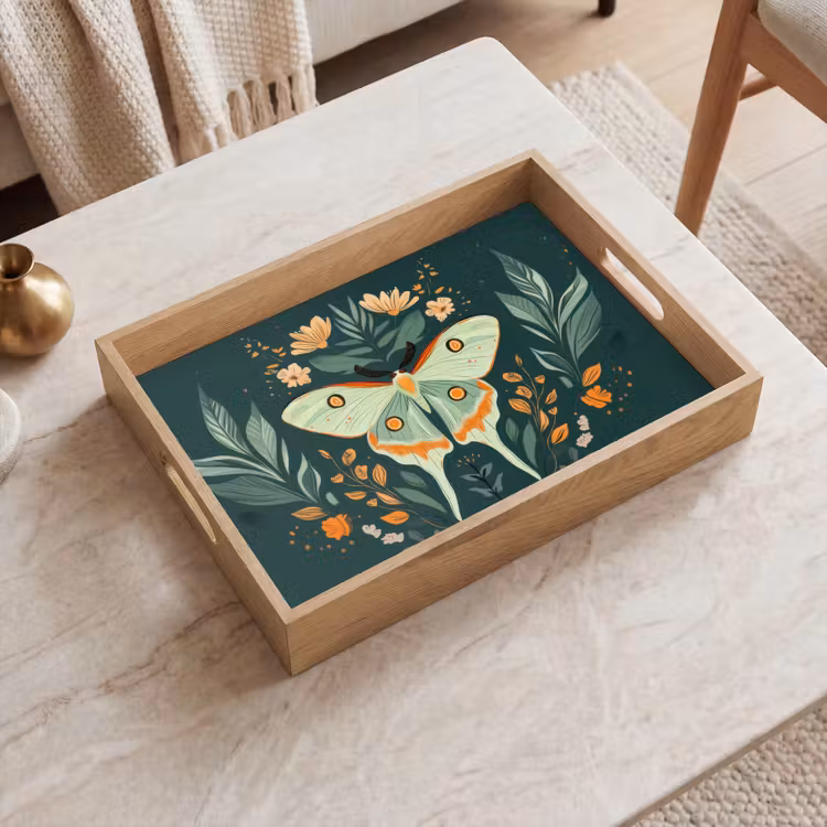 Tray - Ornate - Butterfly - Green - Leaves — 2