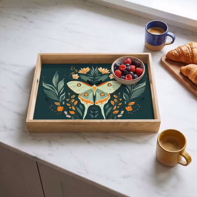 Tray - Ornate - Butterfly - Green - Leaves — 3