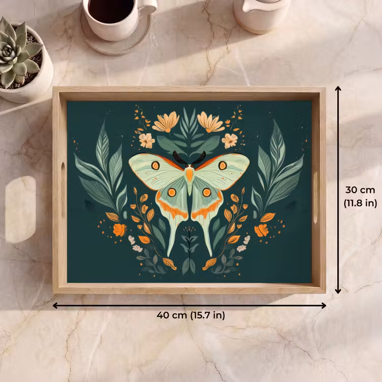 Tray - Ornate - Butterfly - Green - Leaves — 7