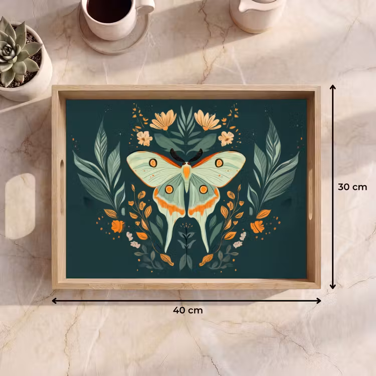 Tray - Ornate - Butterfly - Green - Leaves — 8