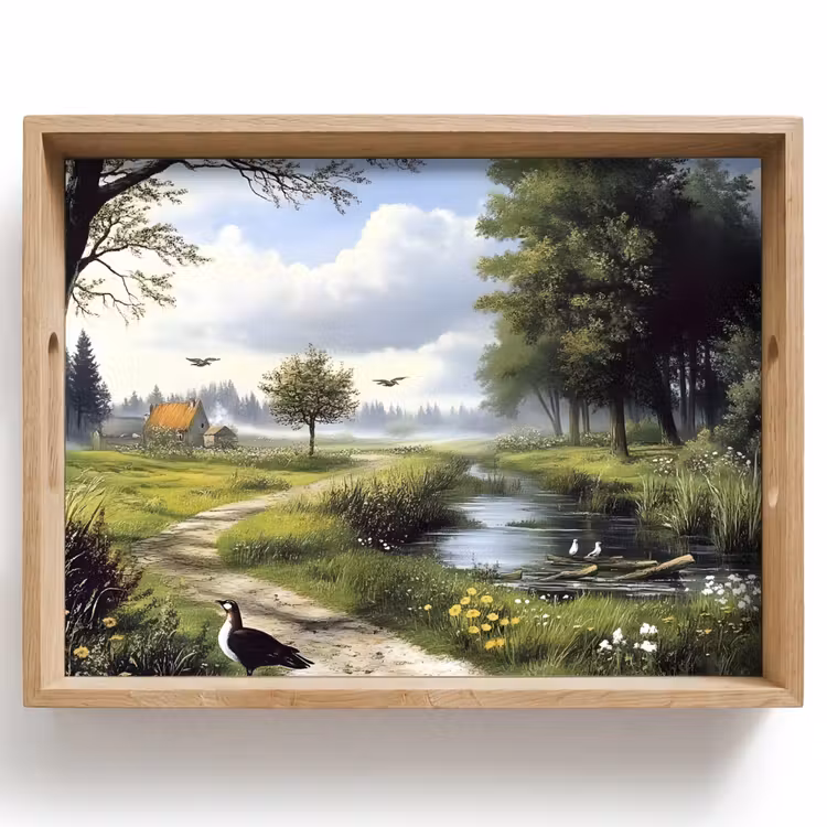 Tray - Sandy trail - Green landscape - Water — 1