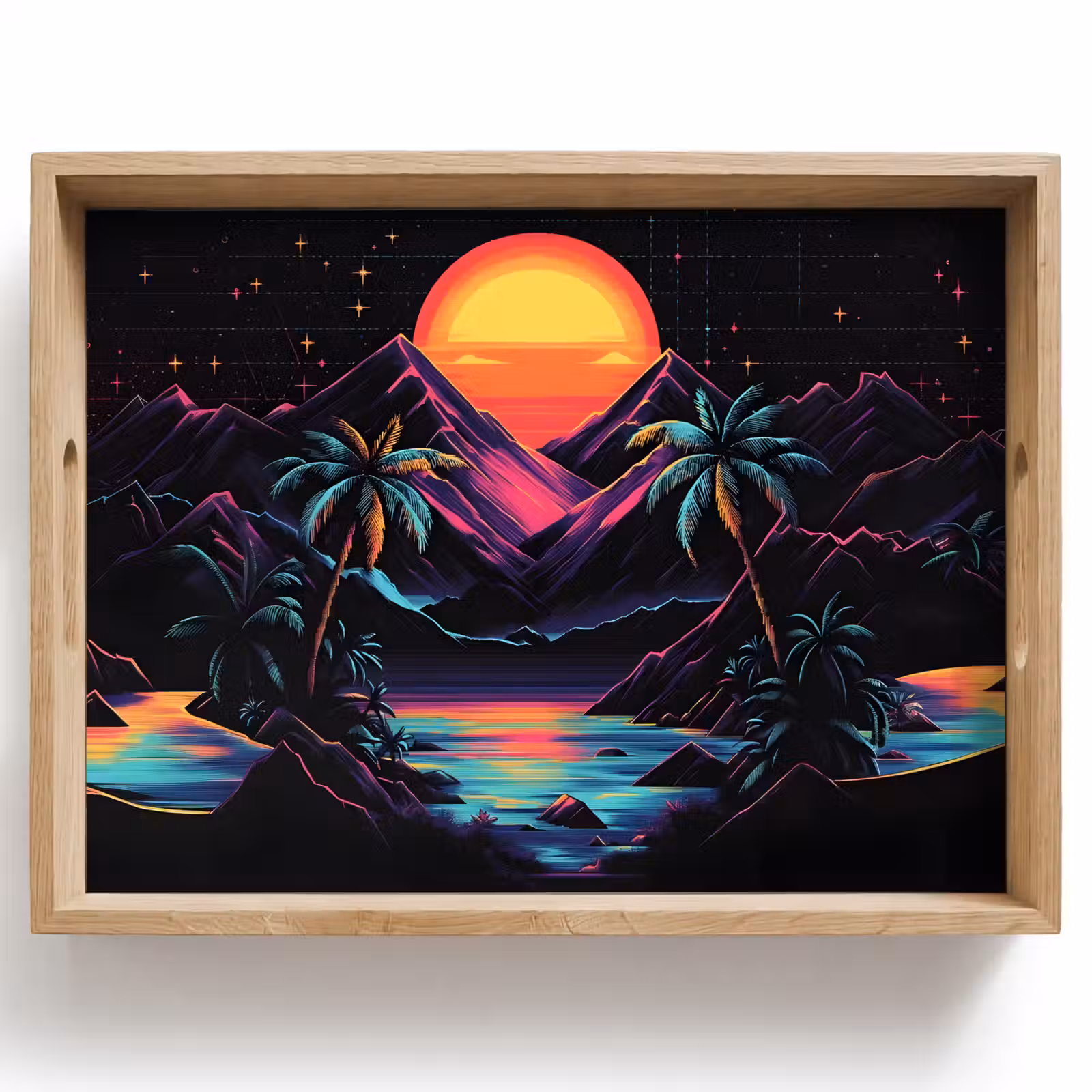 Tray - Palm trees - Neon mountains - Starry sky - Sun — 1