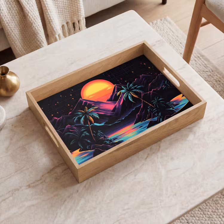 Tray - Palm trees - Neon mountains - Starry sky - Sun — 2