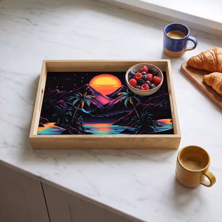 Tray - Palm trees - Neon mountains - Starry sky - Sun — 3