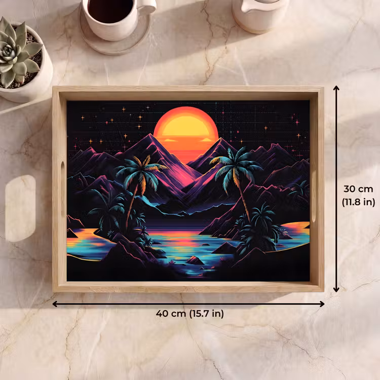 Tray - Palm trees - Neon mountains - Starry sky - Sun — 7