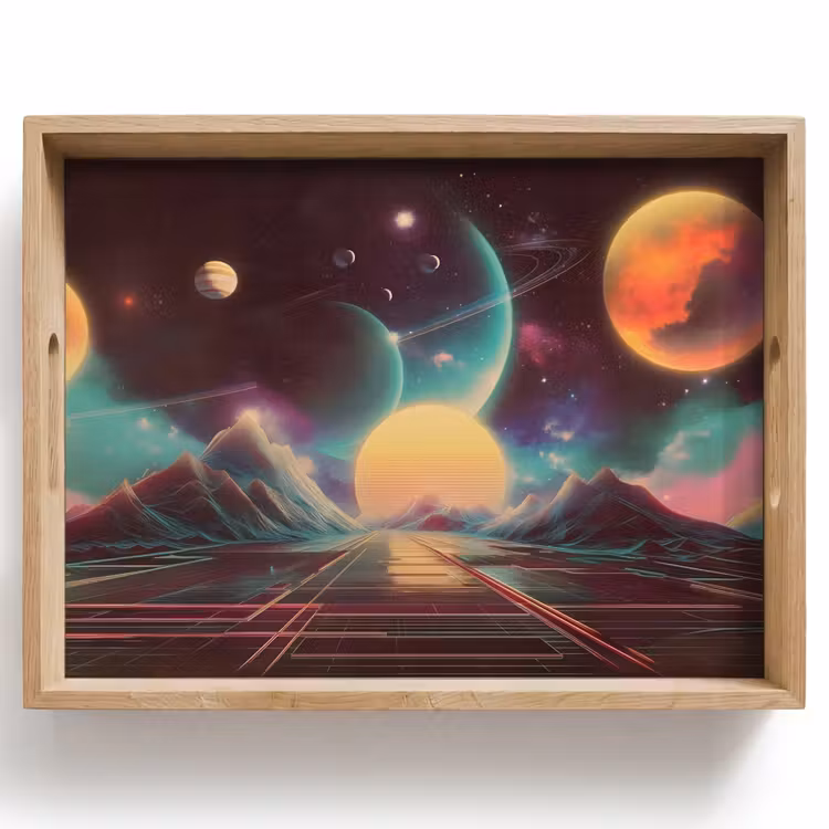 Tray - Planets - Neon - Mountain landscape - Sun — 1