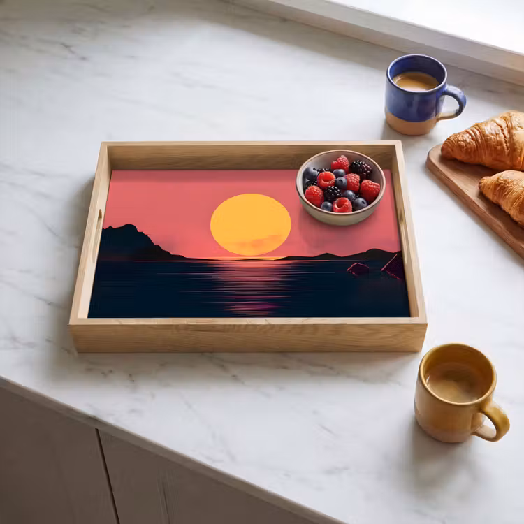 Tray - Sun - Yellow - Mountains - Water — 3
