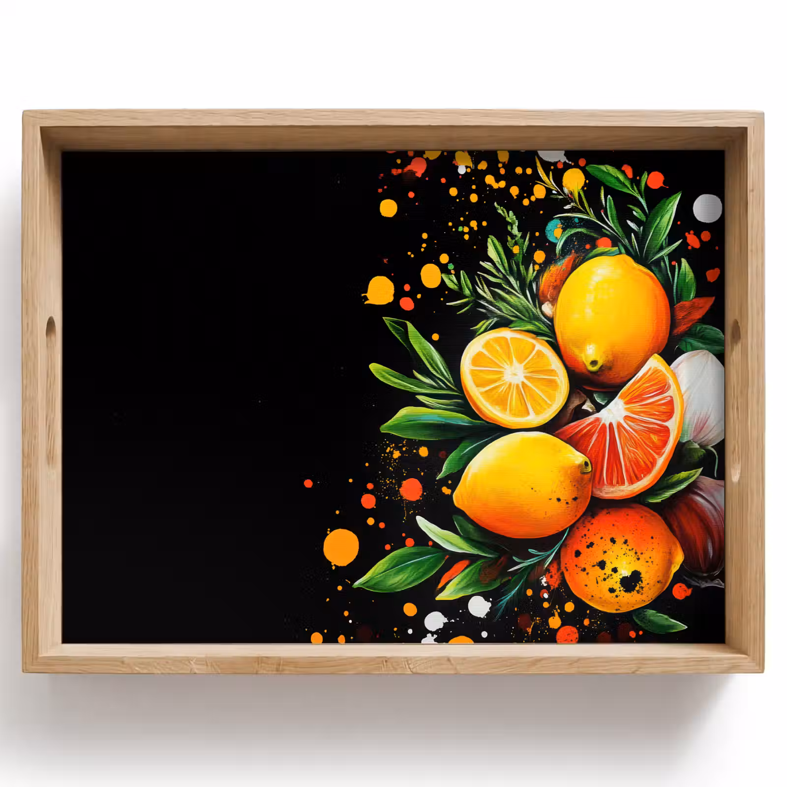 Tray - Lemons - Black - Herbs - Graffiti - Paint — 1