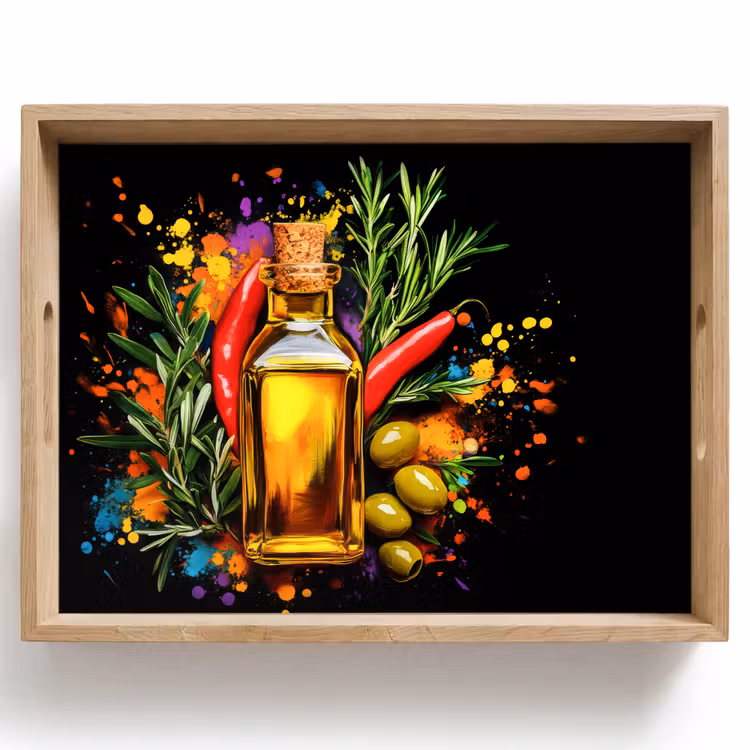 Tray - Olive oil - Graffiti - Pepper - Olives - Modern — 1