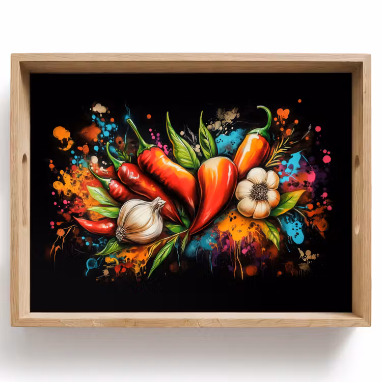 Tray - Vegetable - Pepper - Garlic - Graffiti - Paint - Colorful — 1