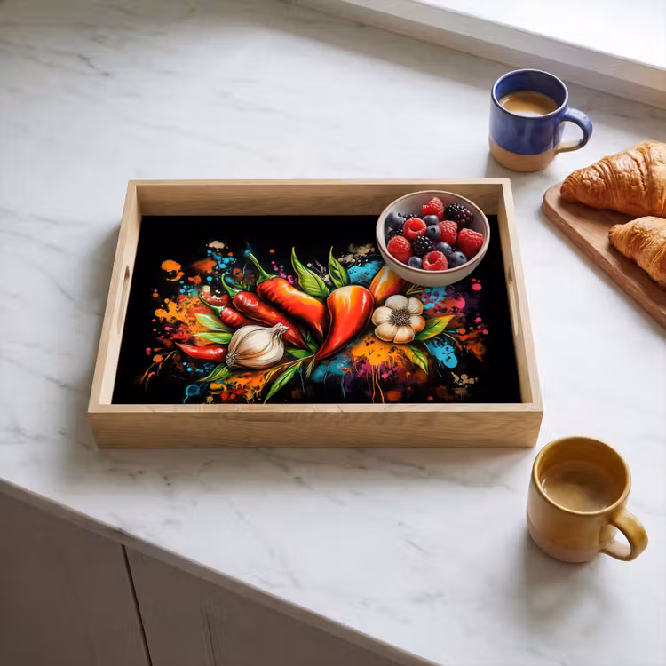 Tray - Vegetable - Pepper - Garlic - Graffiti - Paint - Colorful — 3