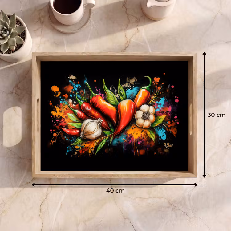 Tray - Vegetable - Pepper - Garlic - Graffiti - Paint - Colorful — 8