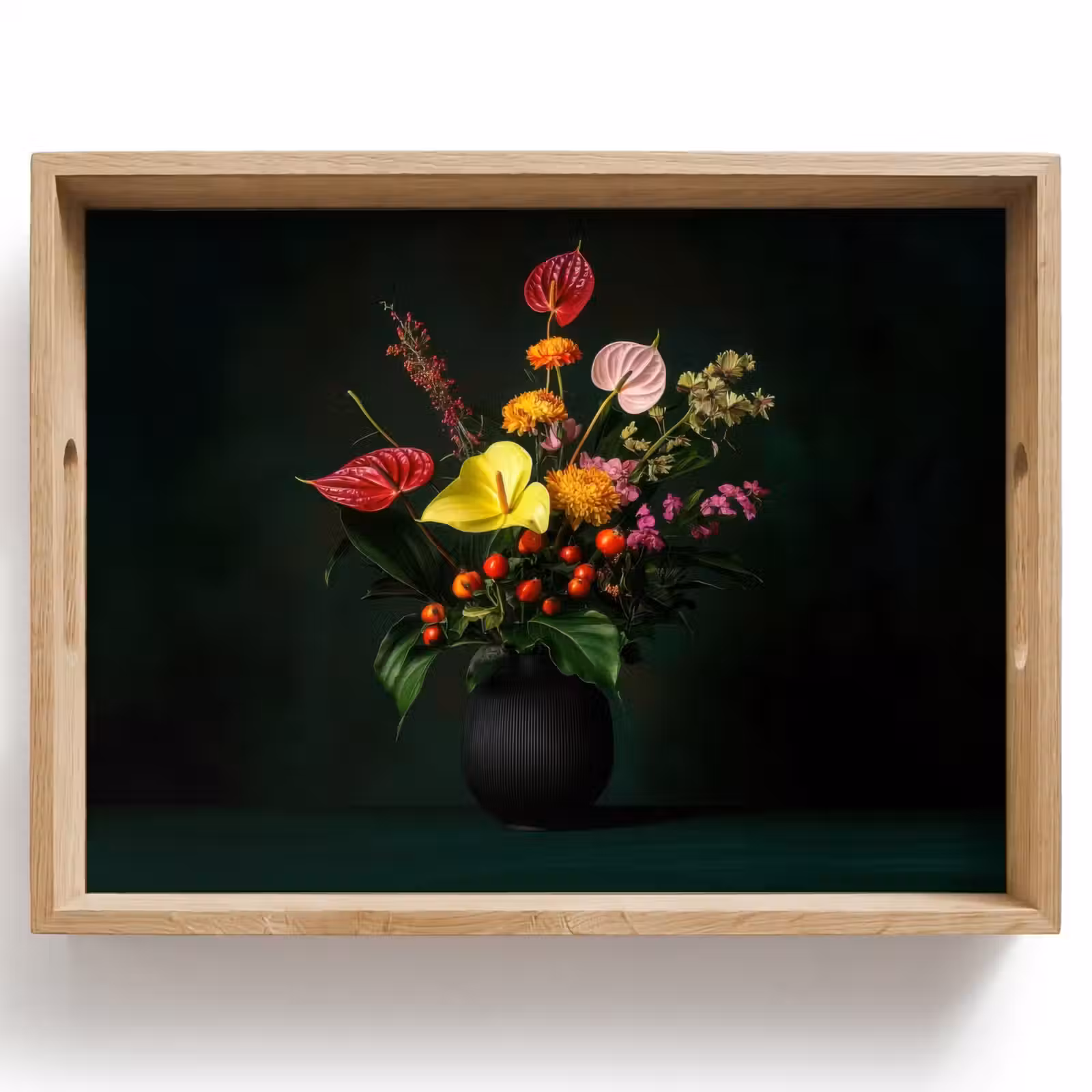 Tray - Flowers - Vase - Black — 1