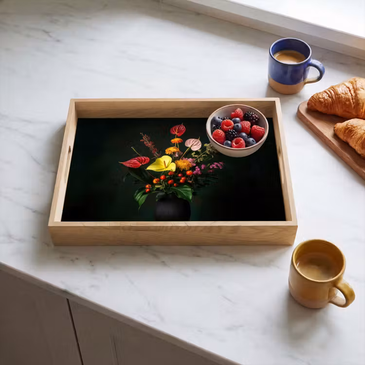 Tray - Flowers - Vase - Black — 3