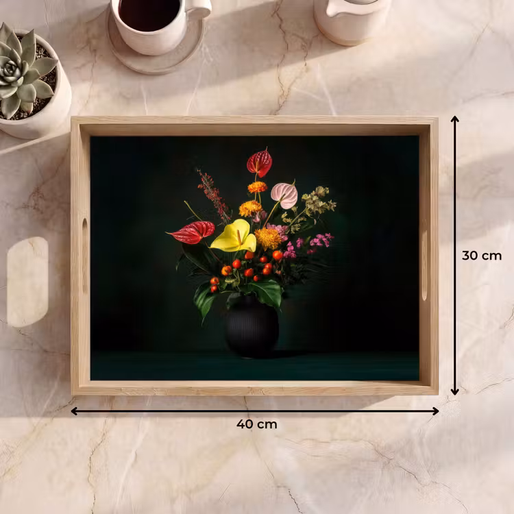 Tray - Flowers - Vase - Black — 8