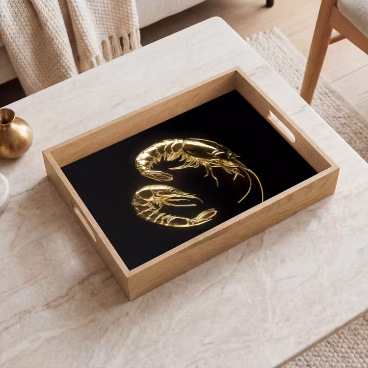 Tray - Shrimp - Black - Gold - Animals — 2