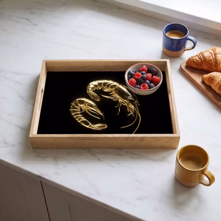 Tray - Shrimp - Black - Gold - Animals — 3