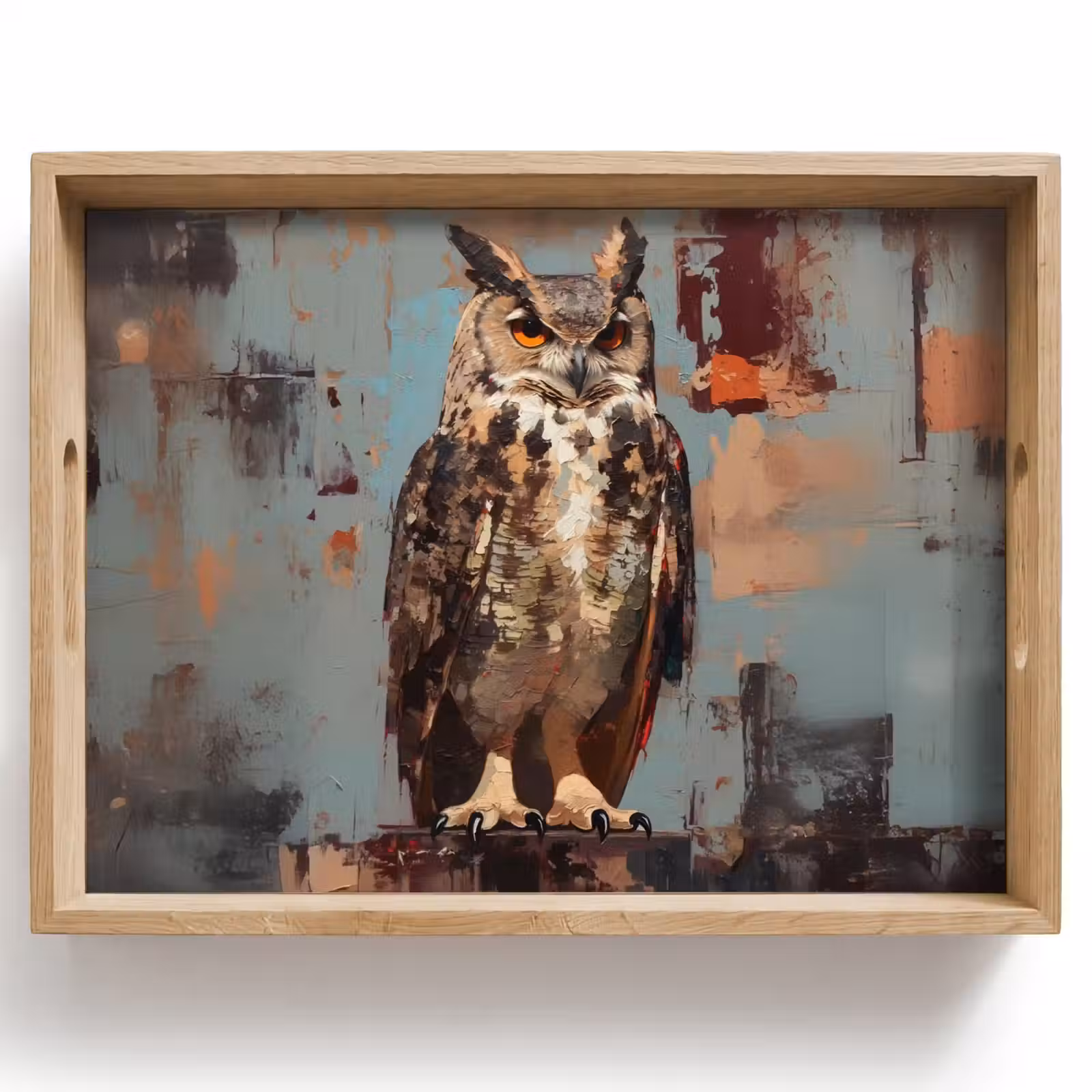 Tray - Painted - Abstract - Owl - Brown — 1