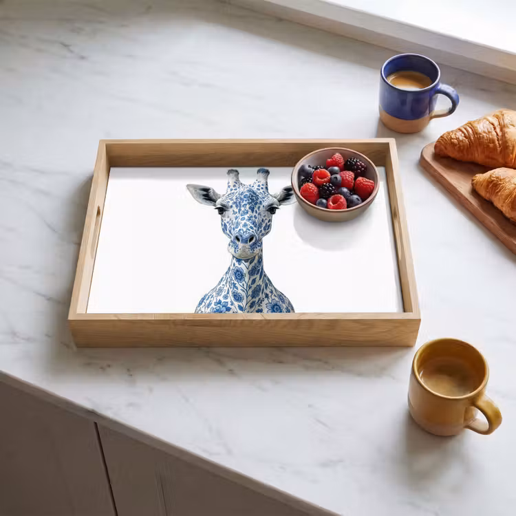 Tray - Giraffe - Delft blue - Animals - Minimalist — 3