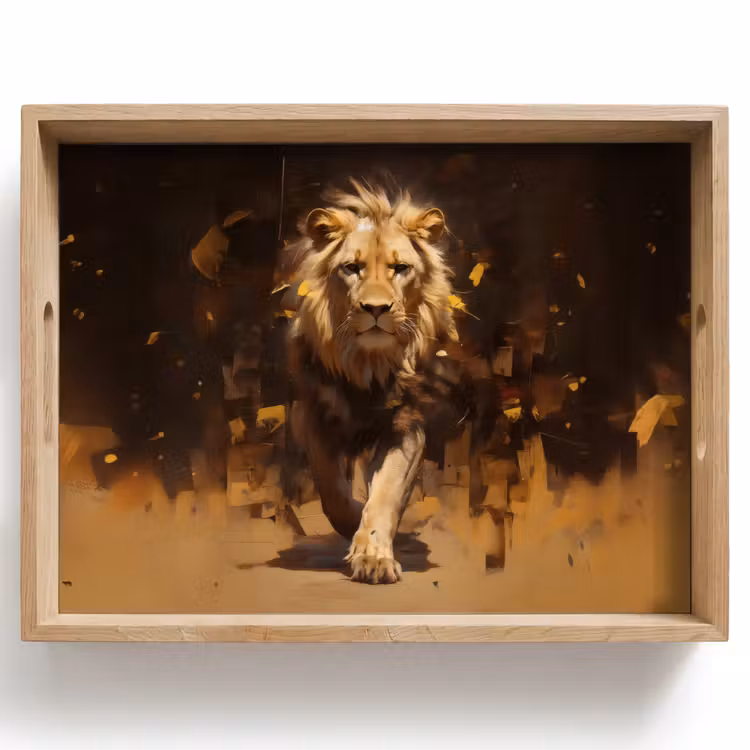 Tray - Lion - Painted - Abstract - Gold — 1