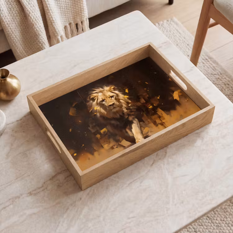 Tray - Lion - Painted - Abstract - Gold — 2