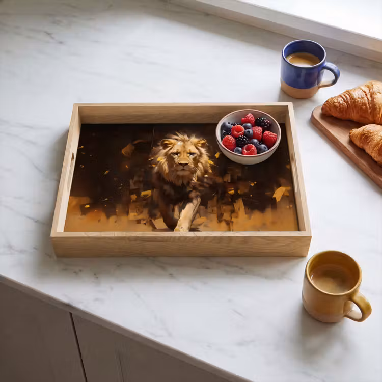 Tray - Lion - Painted - Abstract - Gold — 3