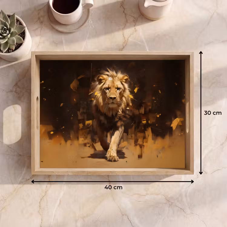Tray - Lion - Painted - Abstract - Gold — 8