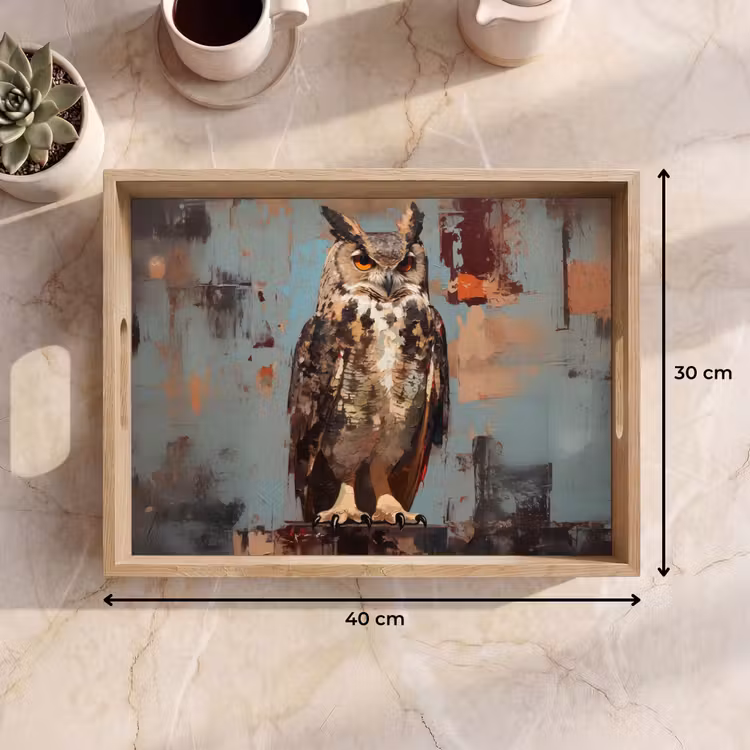 Tray - Painted - Abstract - Owl - Brown — 8