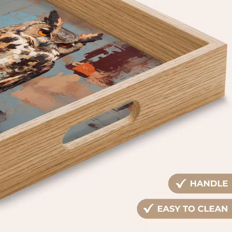 Tray - Painted - Abstract - Owl - Brown — 9