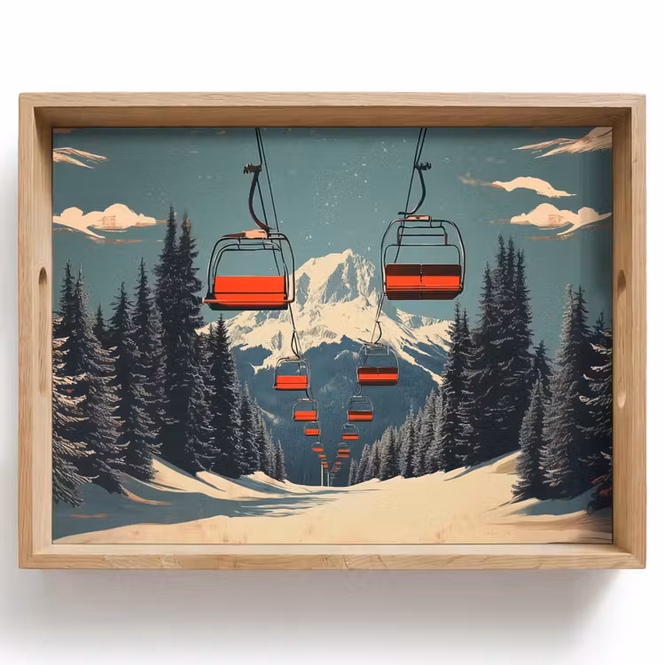 Tray - Snow - Ski elevator - Red - Trees — 1