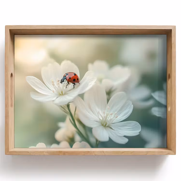 Tray - Ladybug - Flowers - White — 1