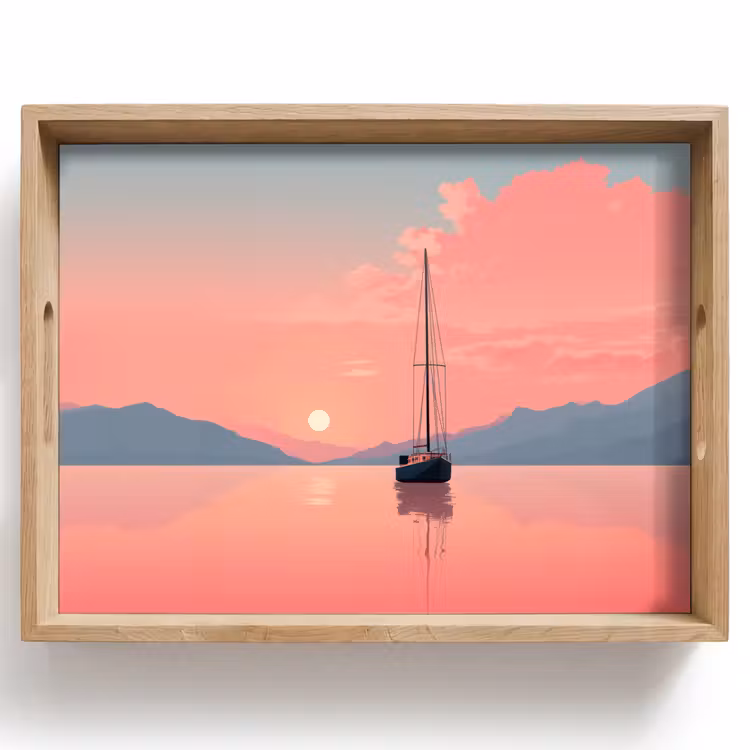 Tray - Sailboat - Pink sea - Sunset - Mountains — 1