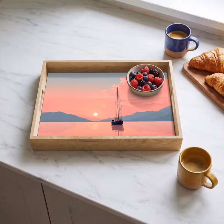Tray - Sailboat - Pink sea - Sunset - Mountains — 3