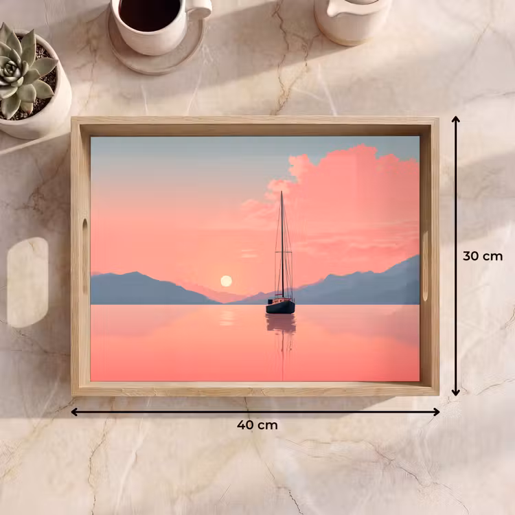 Tray - Sailboat - Pink sea - Sunset - Mountains — 8