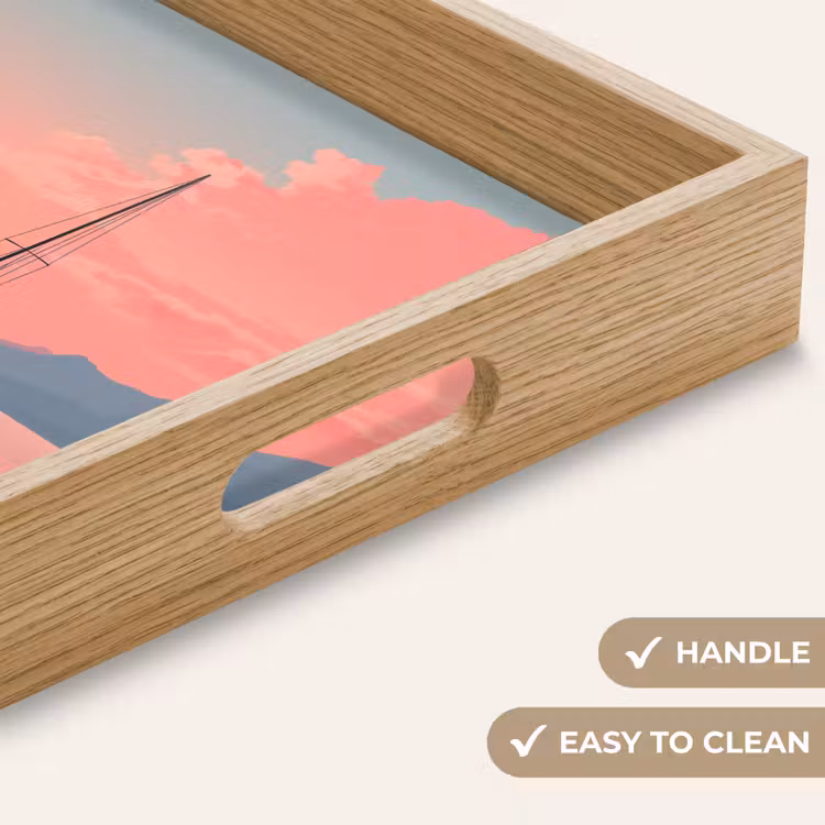 Tray - Sailboat - Pink sea - Sunset - Mountains — 9