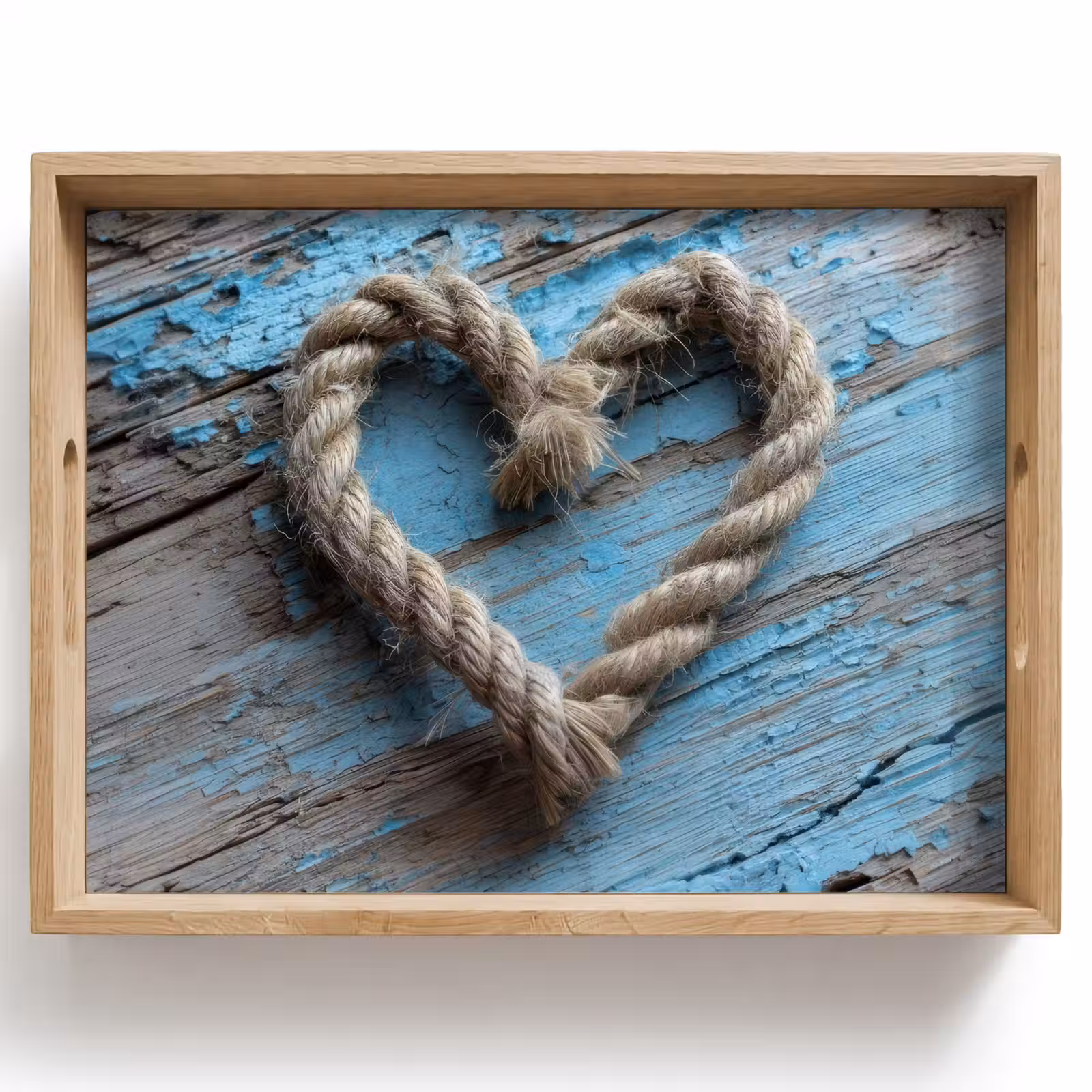 Tray - Heart - Rope - Wood - Rustic — 1