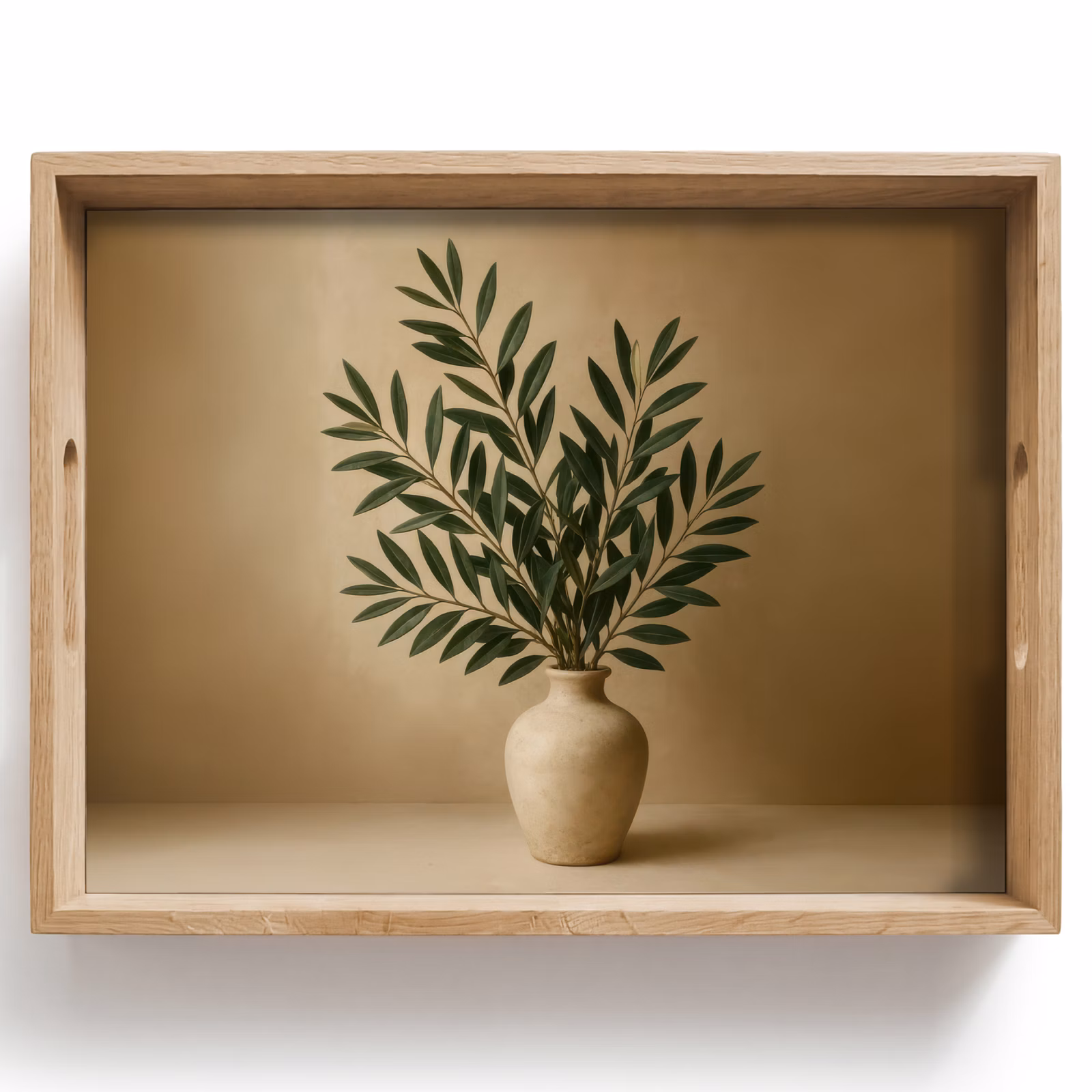 Tray - Vase - Olive branches - Leaves - Beige — 1