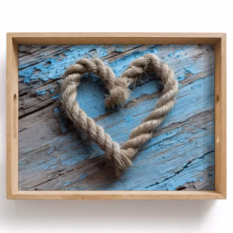 Tray - Heart - Rope - Wood - Rustic — 1