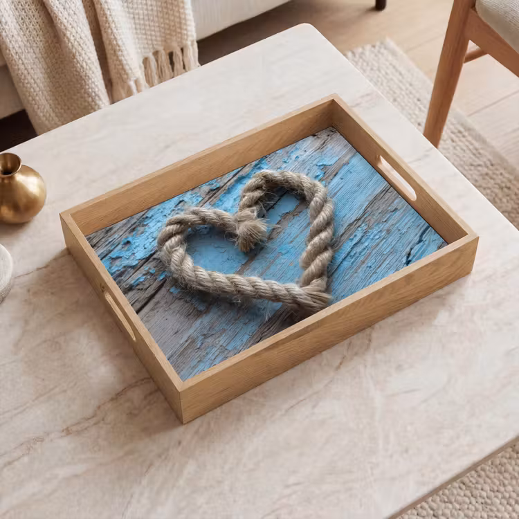 Tray - Heart - Rope - Wood - Rustic — 2