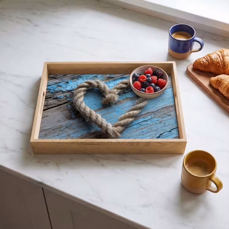 Tray - Heart - Rope - Wood - Rustic — 3