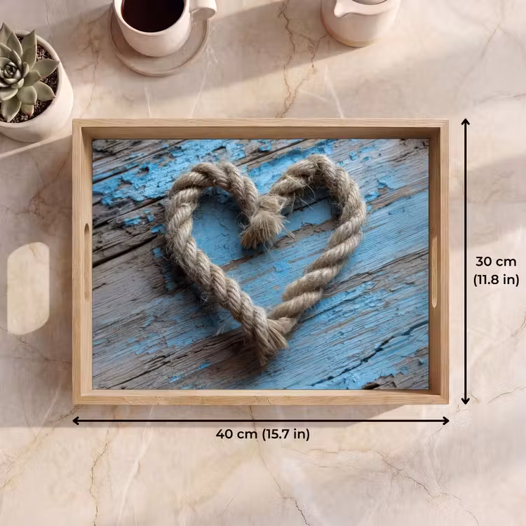 Tray - Heart - Rope - Wood - Rustic — 7
