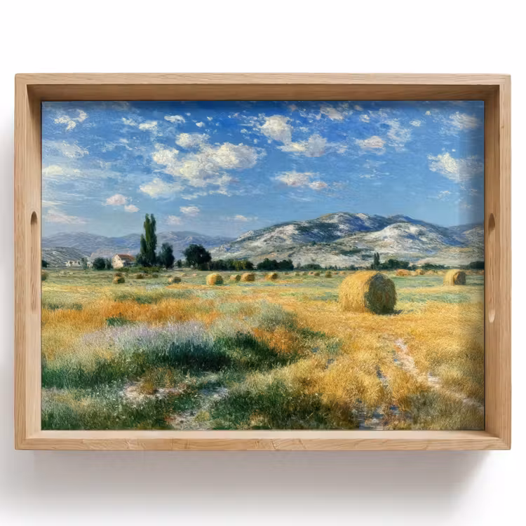 Tray - Landscape - Straw bales - Mountains - Clouds — 1