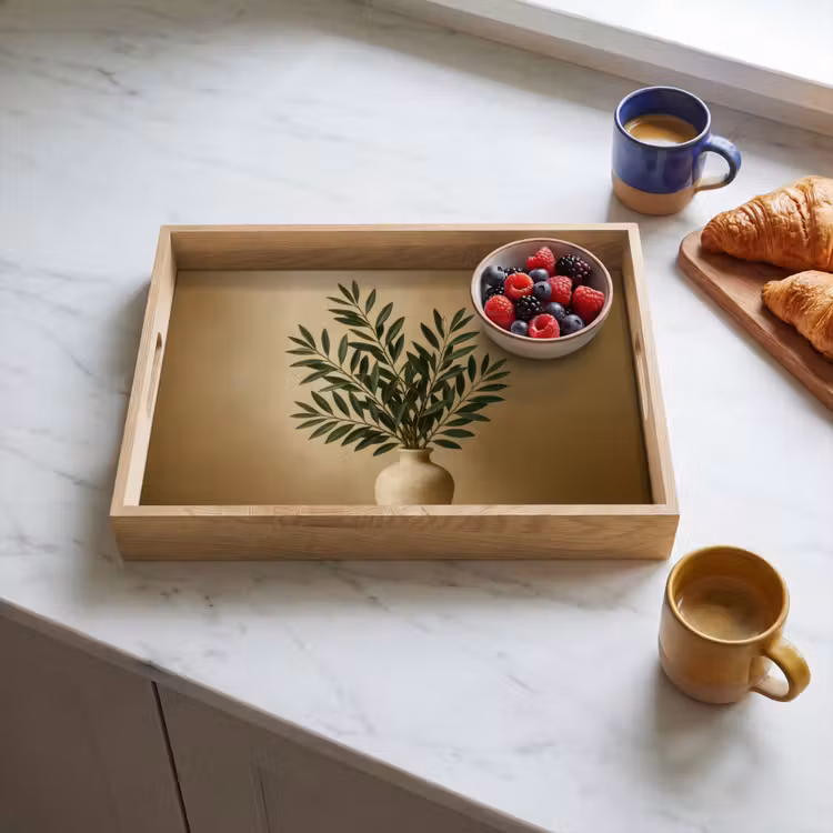Tray - Vase - Olive branches - Leaves - Beige — 3