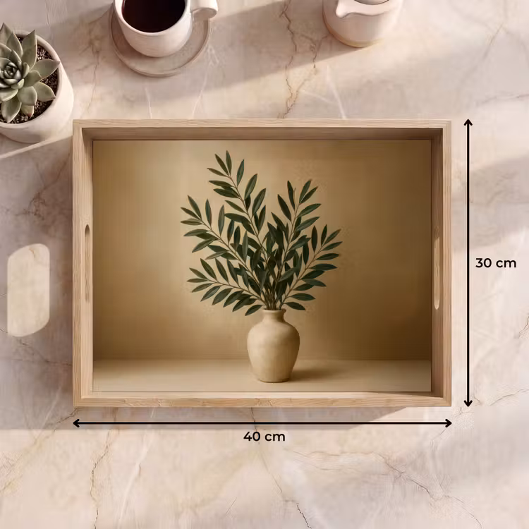 Tray - Vase - Olive branches - Leaves - Beige — 8