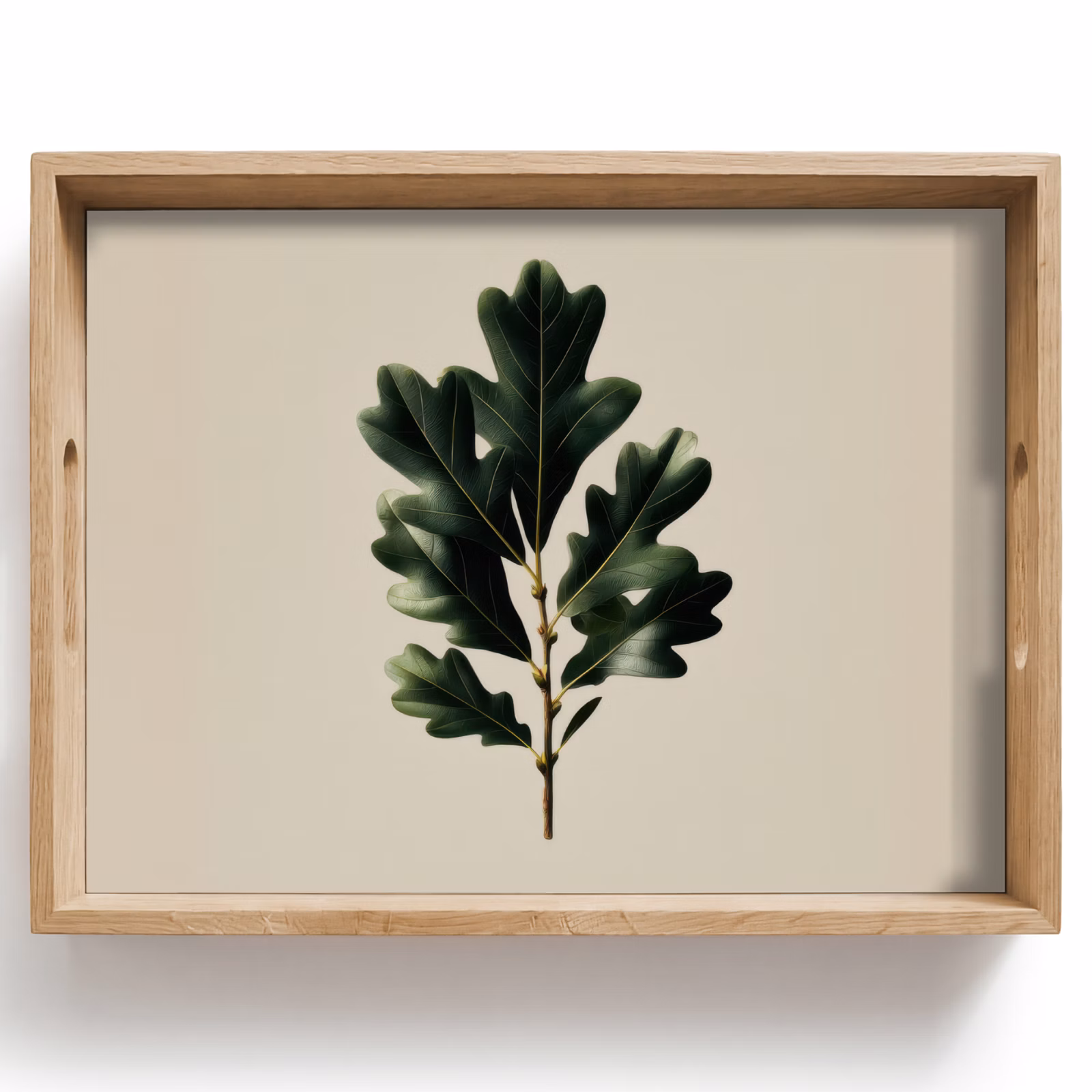 Tray - Oak leaves - Beige - Green - Wavy edges — 1