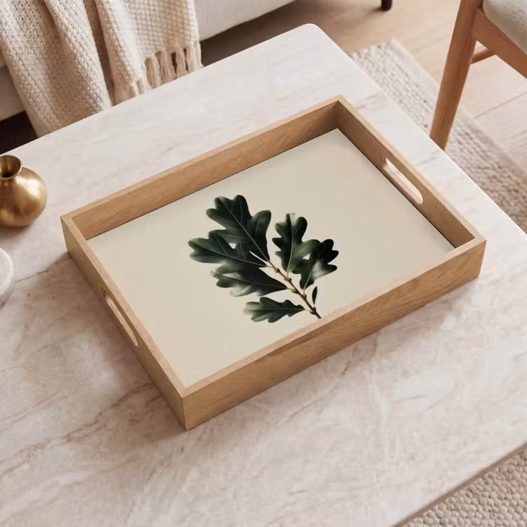 Tray - Oak leaves - Beige - Green - Wavy edges — 2