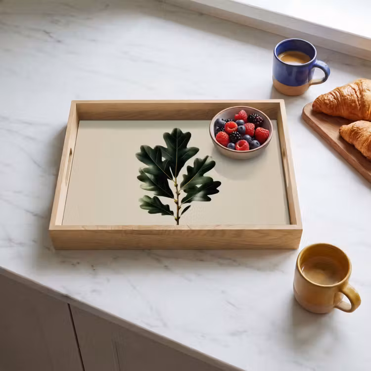 Tray - Oak leaves - Beige - Green - Wavy edges — 3