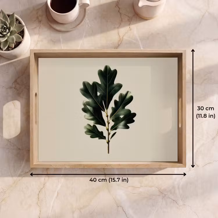 Tray - Oak leaves - Beige - Green - Wavy edges — 7