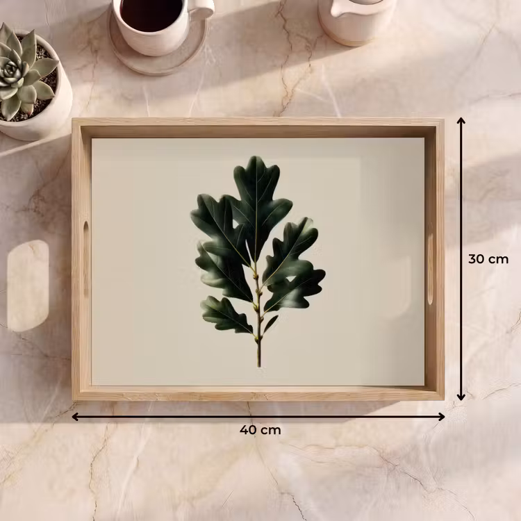 Tray - Oak leaves - Beige - Green - Wavy edges — 8